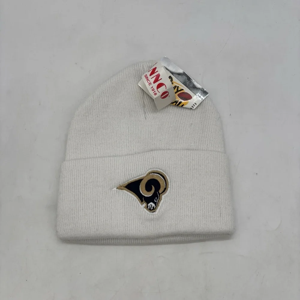 LA Rams Beanie Hat Annco St Louis NFL Football White Cuffed Winter Cap Ski NWT